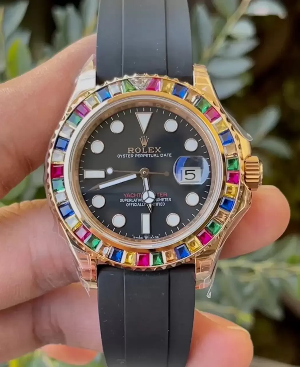 KF공장 롤렉스 요트마스터 로즈골드 금통 레인보우 다이아 베젤 116695SATS