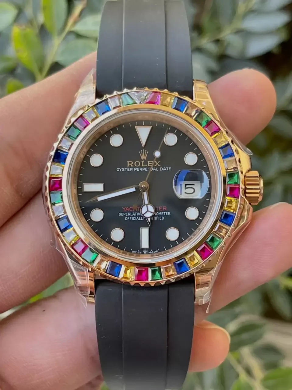 KF공장 롤렉스 요트마스터 로즈골드 금통 레인보우 다이아 베젤 116695SATS