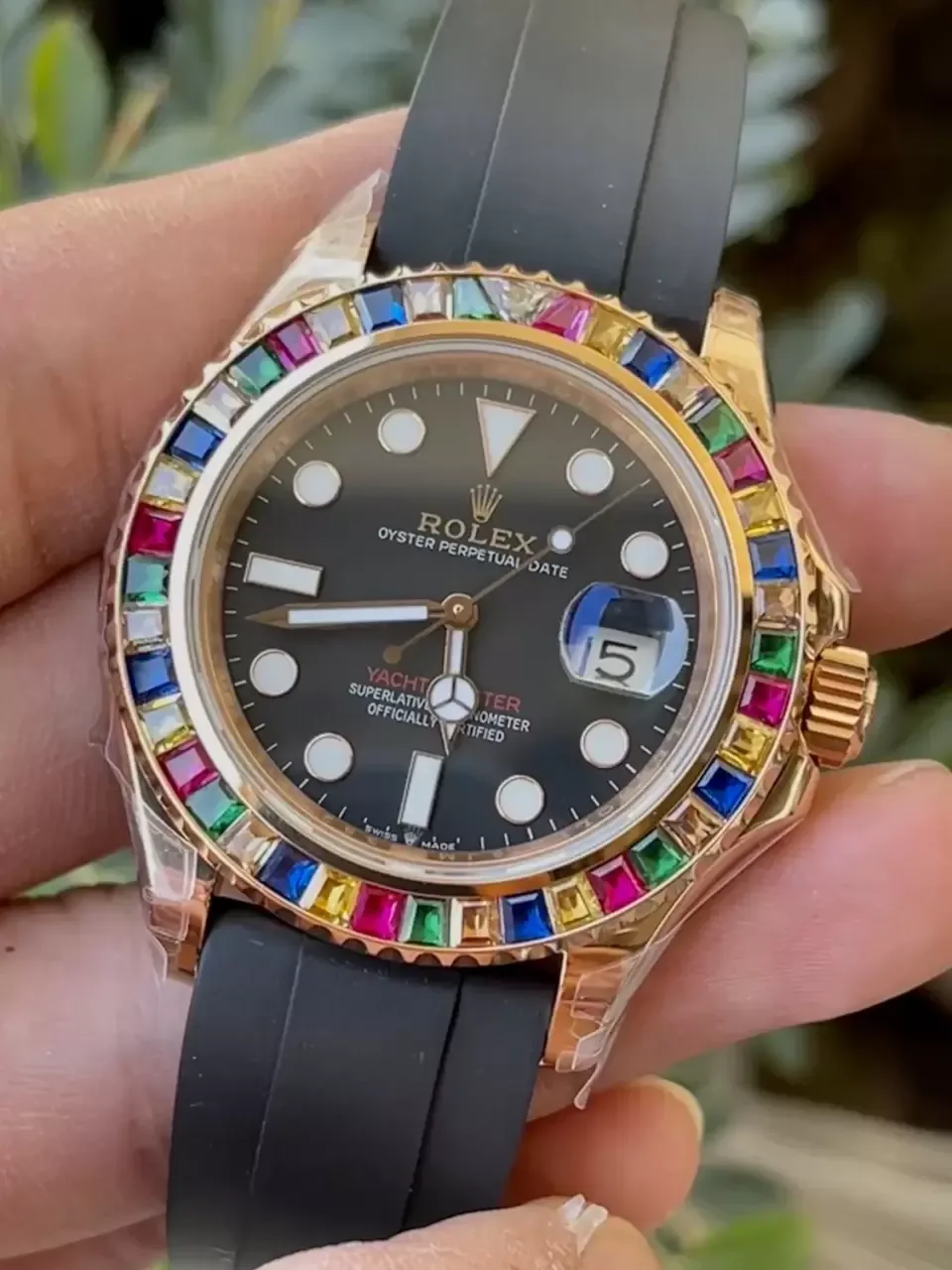 KF공장 롤렉스 요트마스터 로즈골드 금통 레인보우 다이아 베젤 116695SATS