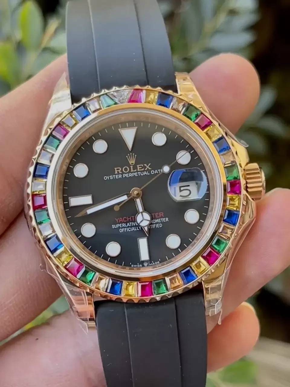 KF공장 롤렉스 요트마스터 로즈골드 금통 레인보우 다이아 베젤 116695SATS