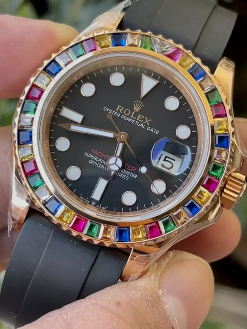 KF공장 롤렉스 요트마스터 로즈골드 금통 레인보우 다이아 베젤 116695SATS