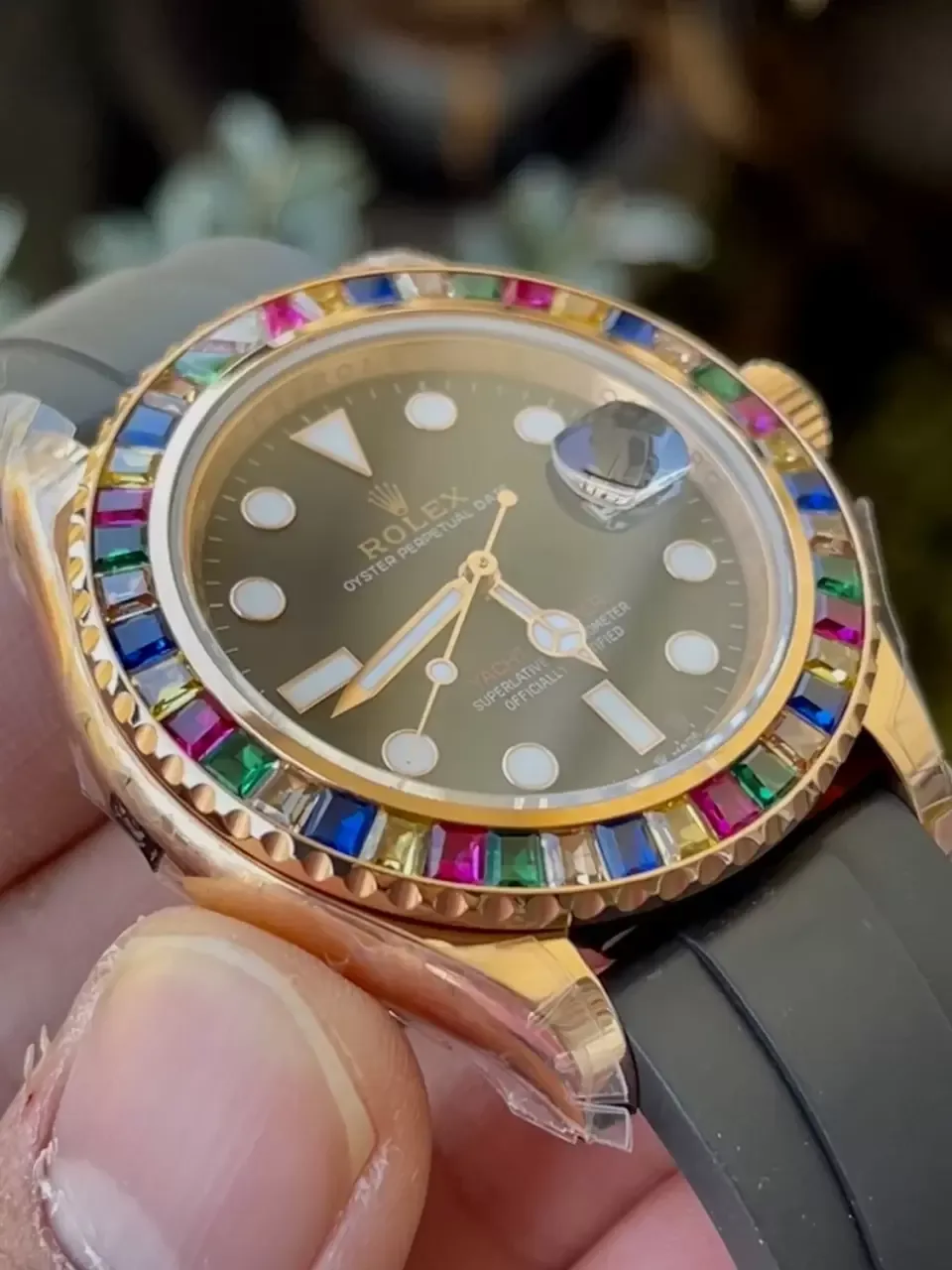 KF공장 롤렉스 요트마스터 로즈골드 금통 레인보우 다이아 베젤 116695SATS