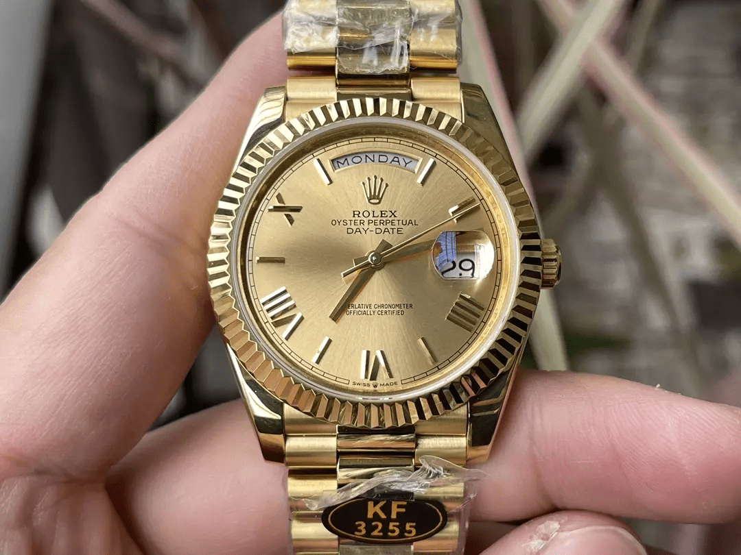 KF공장 롤렉스 데이데이트 샴폐인 다이얼 로만 인덱스 옐로우 골드 금통 40mm 228238