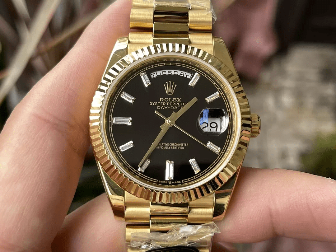 KF공장 롤렉스 데이데이트 블랙 다이아 다이얼 옐로우 골드 금통 40mm 228235