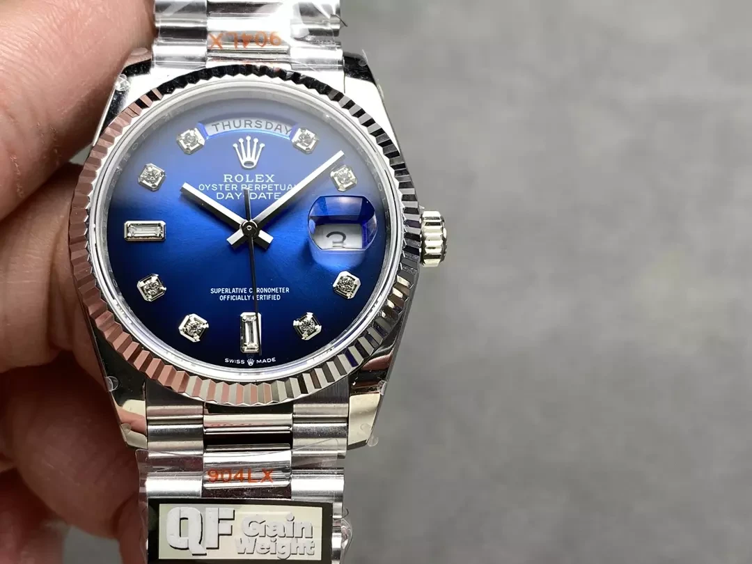 QF공장 롤렉스 데이데이트 청판 옴브레 다이얼 10P다이아 화이트 골드 36mm 128236