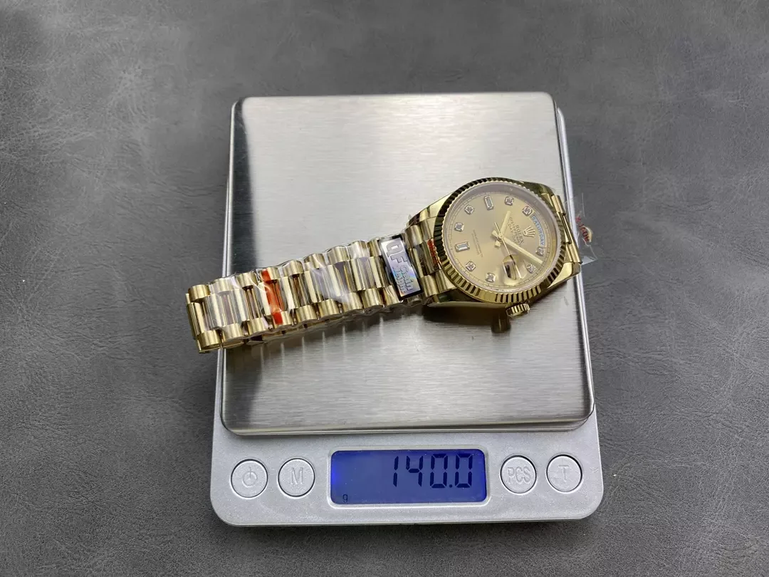 QF공장 롤렉스 데이데이트 샴폐인 옴브레 다이얼 10P다이아 옐로우골드 금통 36mm 128238