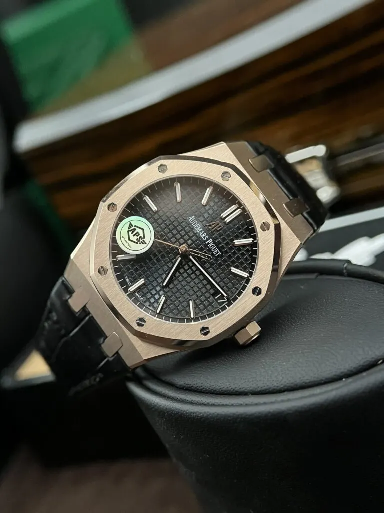 APS공장 오데마피게 로얄오크 블랙 다이얼 로즈골드 금통 레더 스트랩 15500OR.OO.D002CR.01