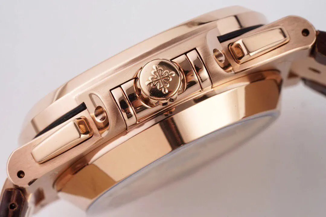 3K공장 파텍필립 노틸러스40주년 리미티드 에디션 블랙 다이얼 로즈골드 금통 가죽밴드 5980