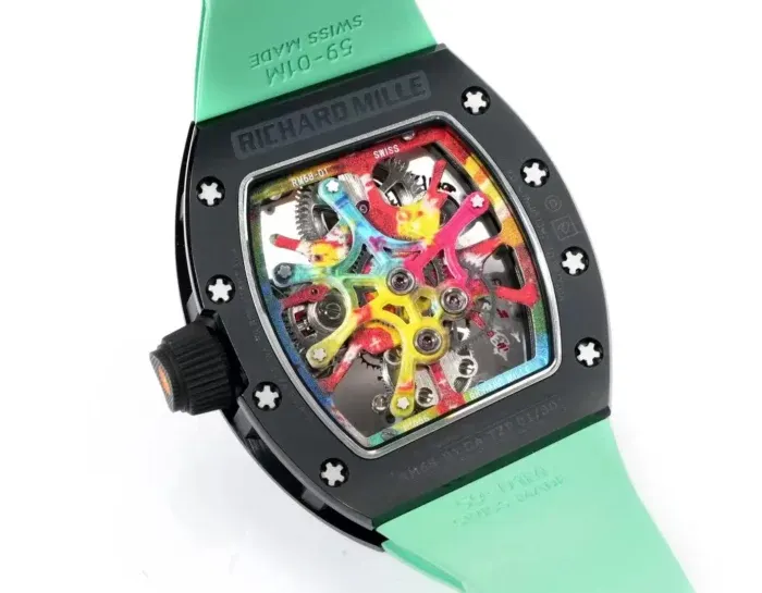 RM공장 리차드밀 RM68-01 시릴 콩고 투르비용 에디션 블랙 세라믹 그린 러버밴드