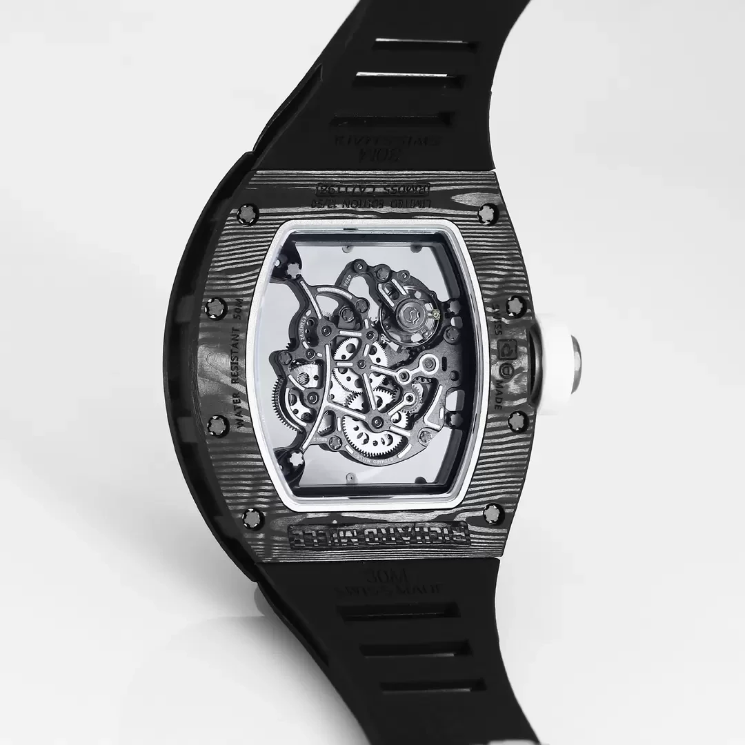 BBR공장 리차드밀 부바왓슨 RM055 블랙카본 케이스 화이트 포인트 블랙 밴드