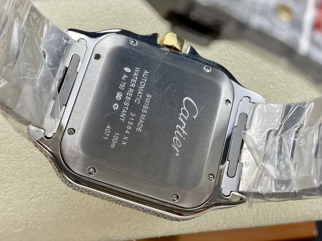 AMG공장 까르띠에 산토스 레인보우 골드 아랍 다이얼 옐로우 골드 콤비 버스트 다운 40mm