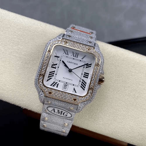 AMG공장 까르띠에 산토스 화이트 다이얼 로즈골드 콤비 버스트 다운 40mm