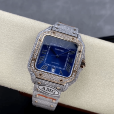 AMG공장 까르띠에 산토스 청판 다이얼 로즈골드 콤비 버스트 다운 40mm