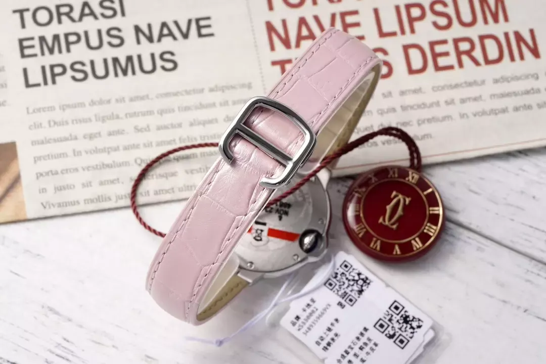 AF공장 까르띠에 발롱 브루 드 스틸 / 핑크 가죽밴드 33mm