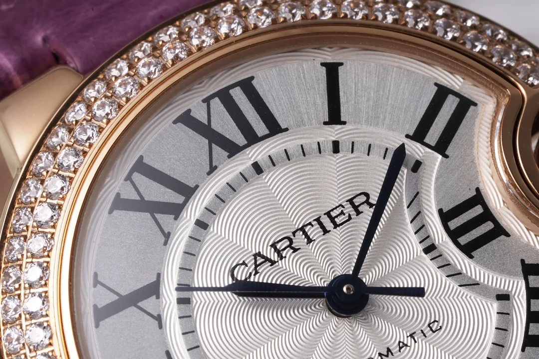 AF공장 까르띠에 발롱 브루 드 로즈골드 다이아 베젤 / 퍼플 가죽밴드 33mm