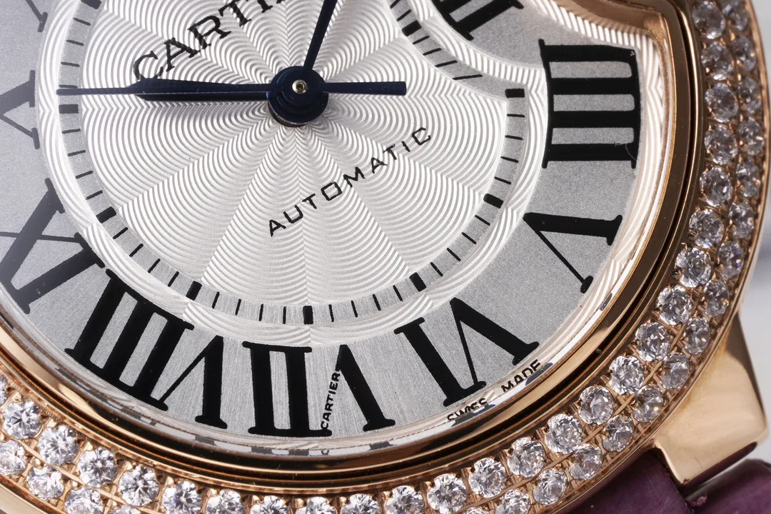 AF공장 까르띠에 발롱 브루 드 로즈골드 다이아 베젤 / 퍼플 가죽밴드 33mm