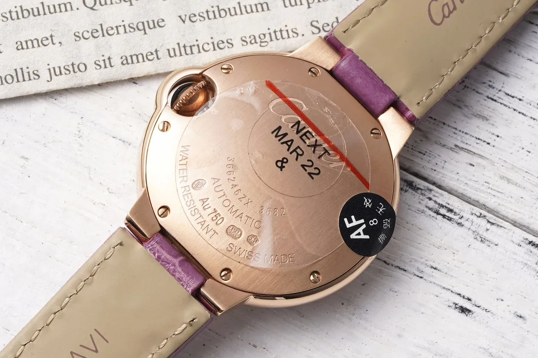 AF공장 까르띠에 발롱 브루 드 로즈골드 다이아 베젤 / 퍼플 가죽밴드 33mm