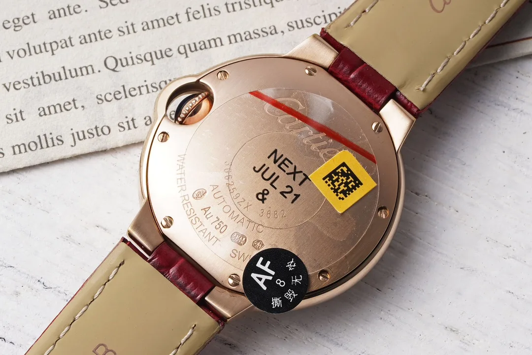 AF공장 까르띠에 발롱 브루 드 로즈골드 다이아 베젤 / 레드 가죽밴드 33mm