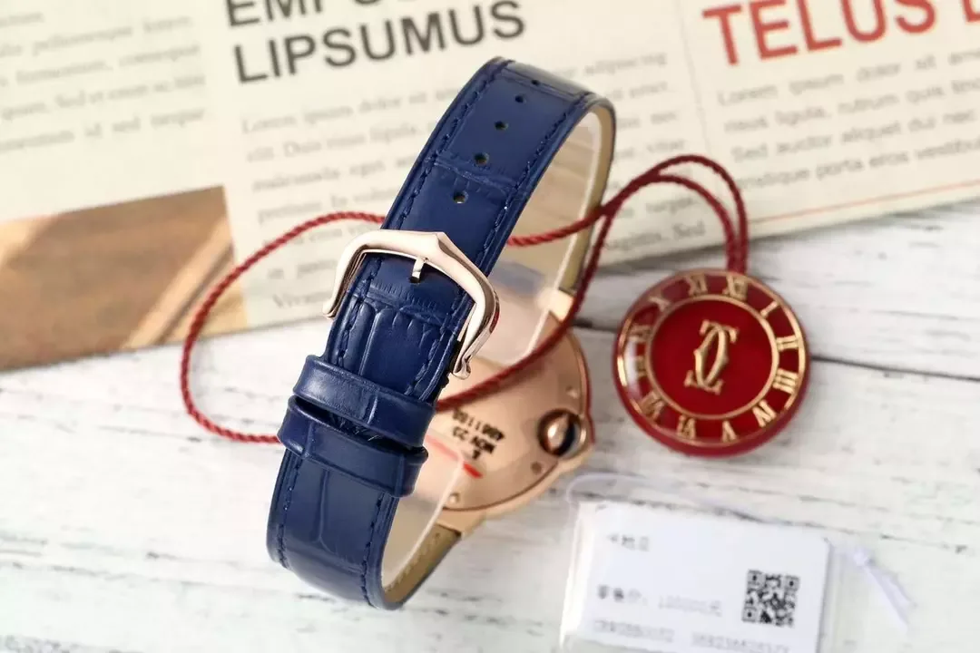 AF공장 까르띠에 발롱 브루 드 로즈골드 다이아 베젤 / 블루 가죽밴드 33mm