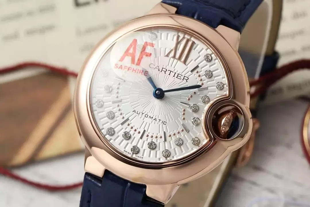 AF공장 까르띠에 발롱 브루 드 로즈골드 다이아 베젤 / 블루 가죽밴드 33mm