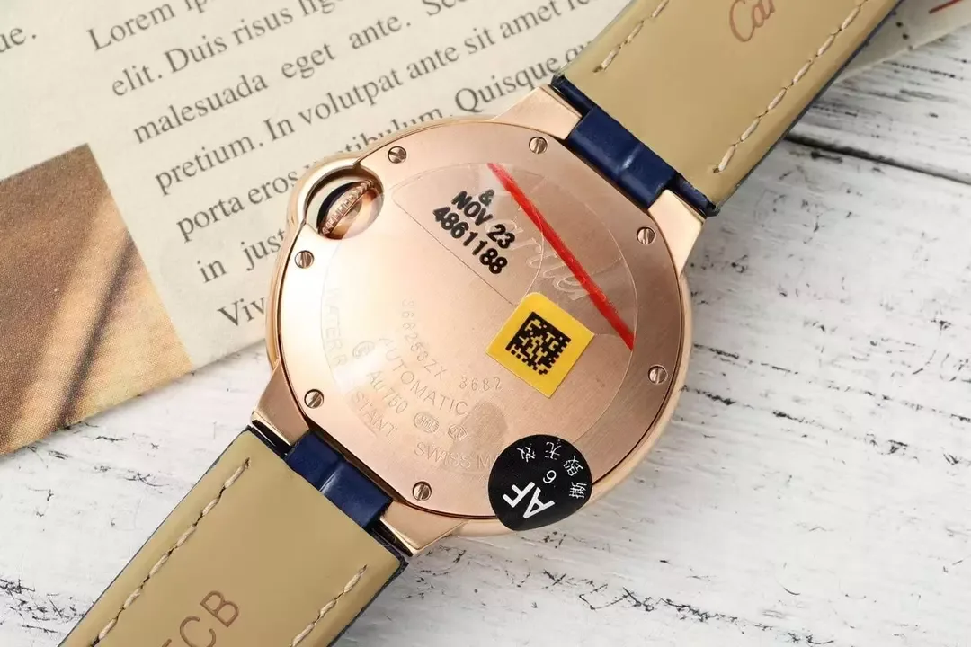 AF공장 까르띠에 발롱 브루 드 로즈골드 다이아 베젤 / 블루 가죽밴드 33mm