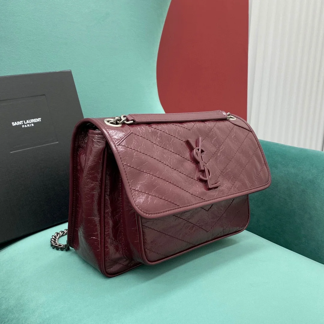 공장 생로랑 여성 니키 미디움 체인 숄더백 버건디 498894