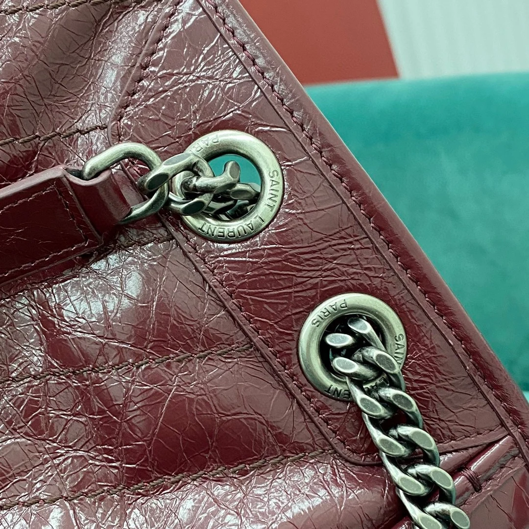 공장 생로랑 여성 니키 미디움 체인 숄더백 버건디 498894