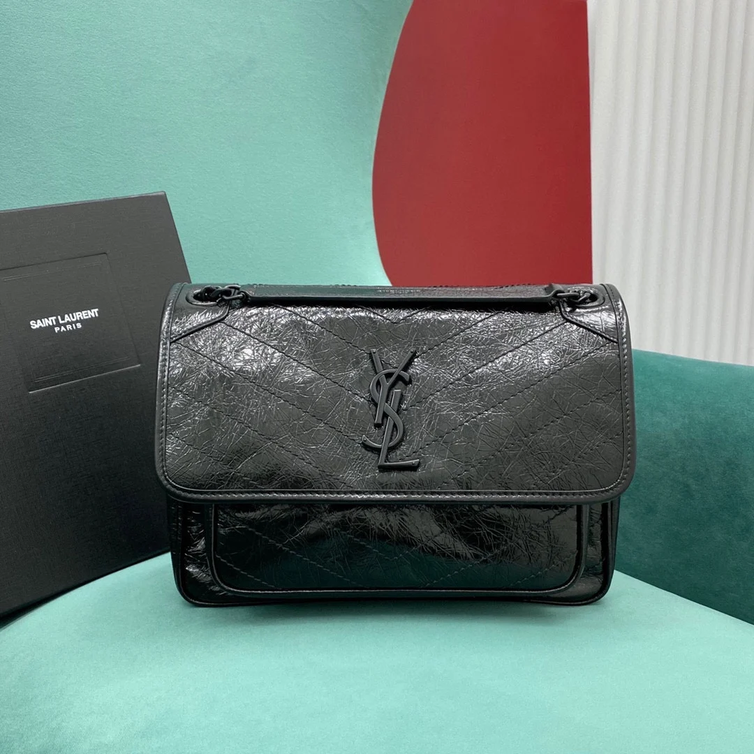 공장 생로랑 여성 니키 미디움 체인 숄더백 블랙 498894