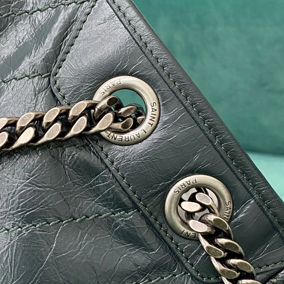 공장 생로랑 여성 니키 미디움 체인 숄더백 다크 그린 498894