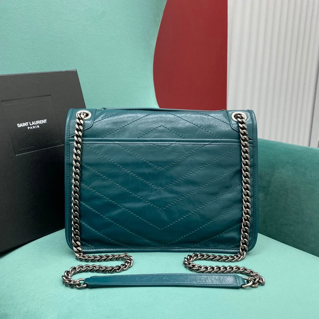 공장 생로랑 여성 니키 미디움 체인 숄더백 다크그린 498894