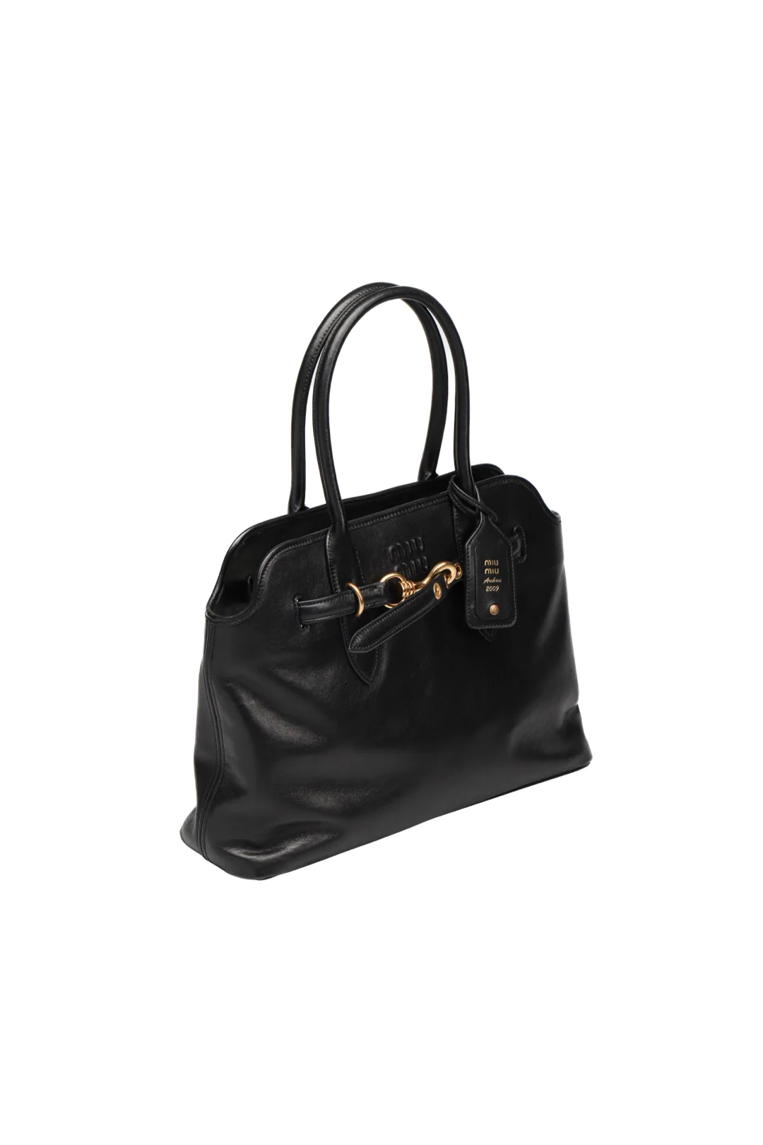 미우미우 가죽 탑 핸들백 블랙