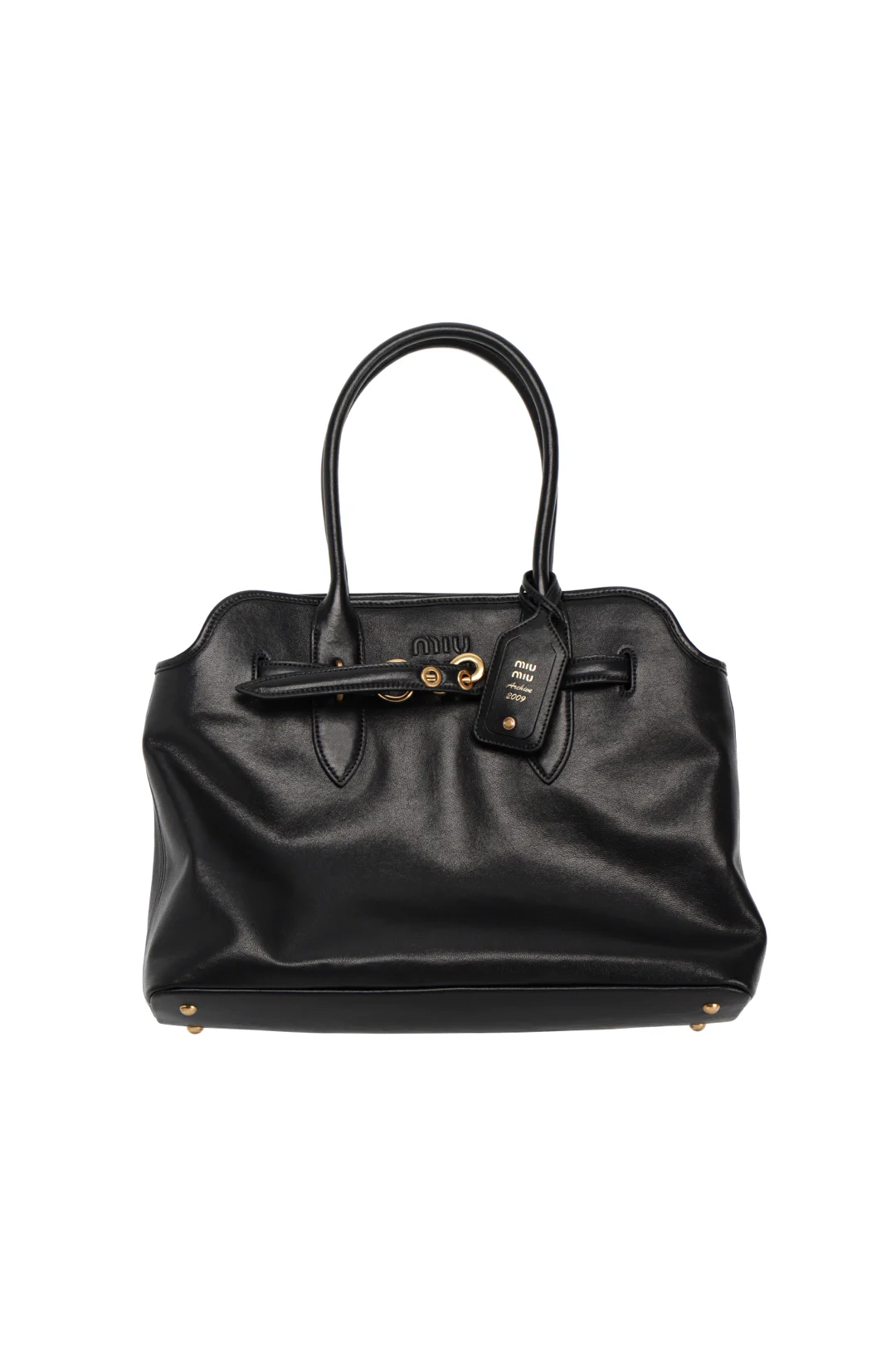 미우미우 가죽 탑 핸들백 블랙