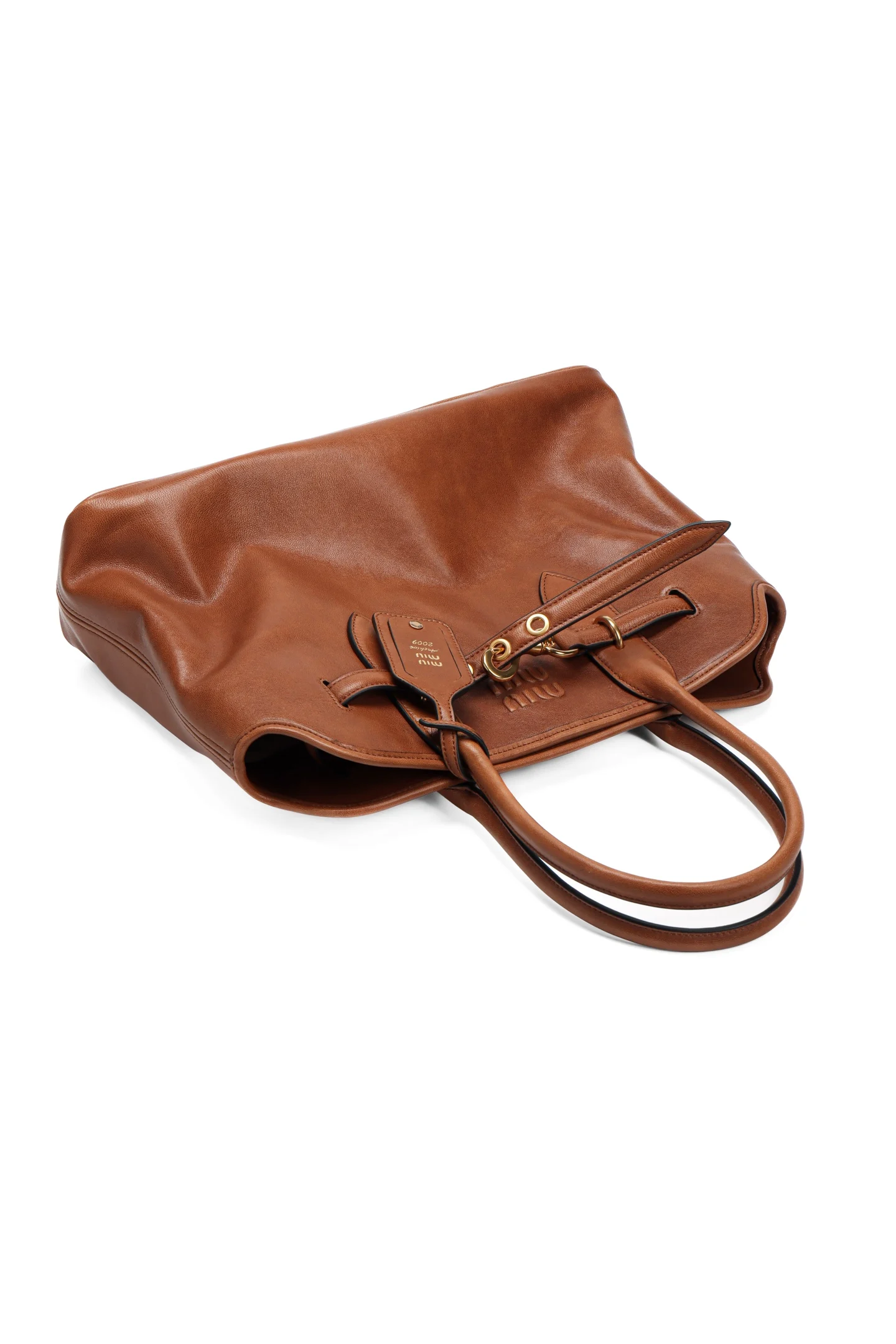 미우미우 가죽 탑 핸들백 브라운