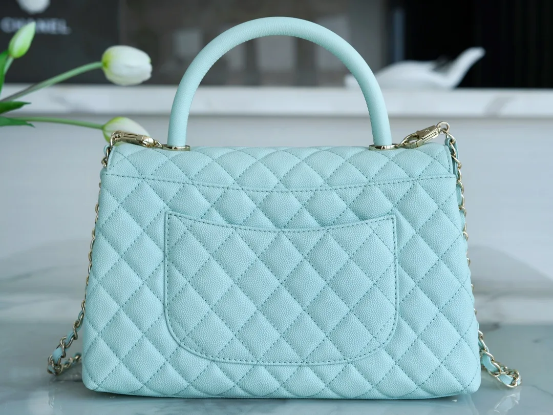 팬더샵 샤넬 23P 코코 핸들 탑 핸들백 미디움 티파니 블루 금장