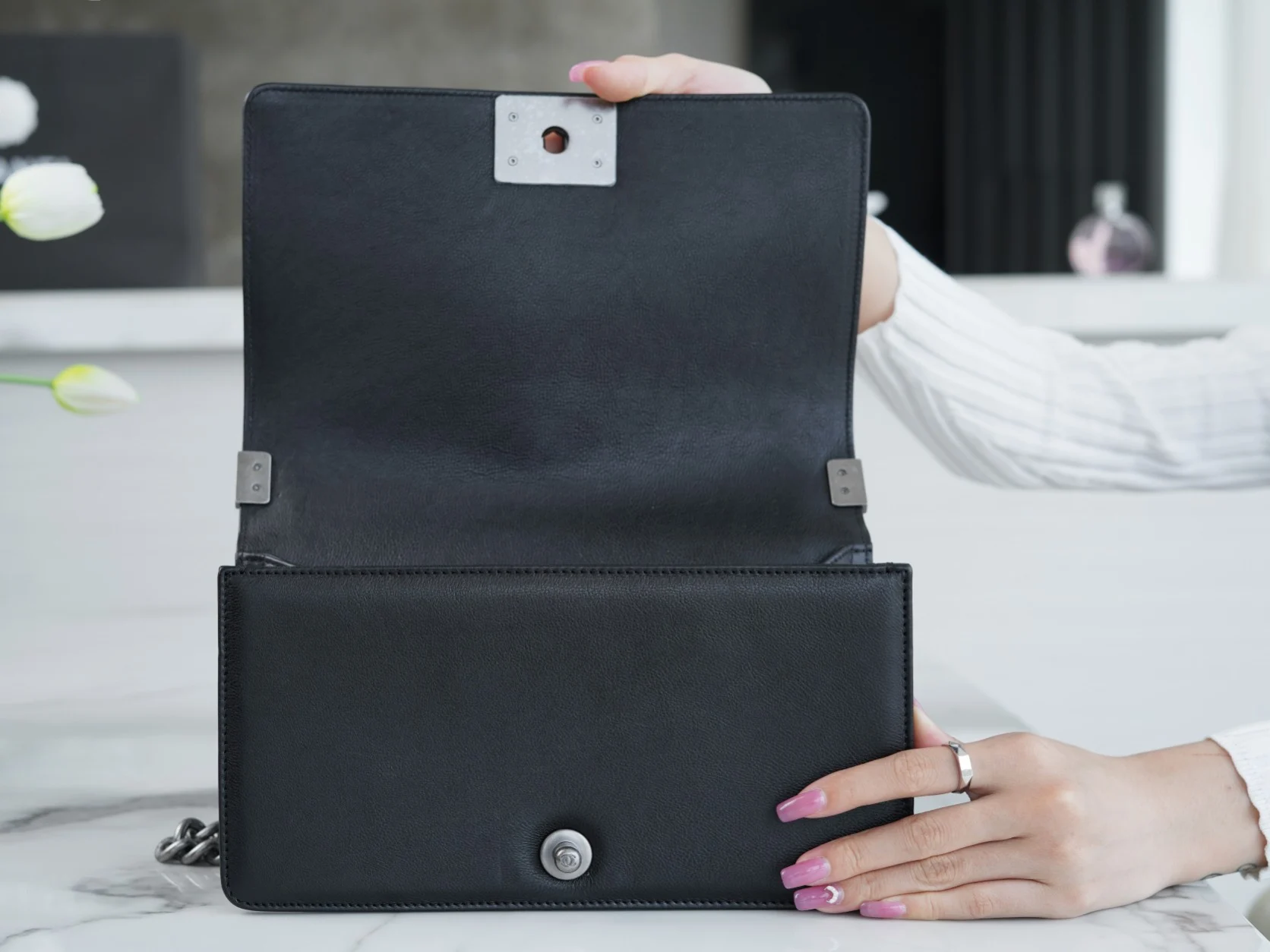 팬더샵 샤넬 보이백 캐비어 블랙 은장 미디움