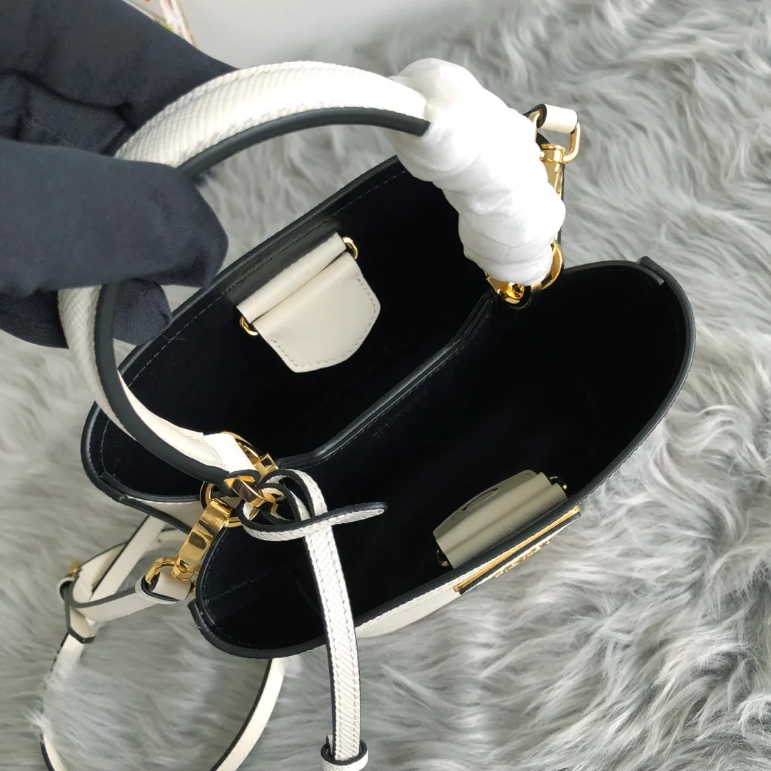 프라다 사피아노 파니에 두블레 스몰 토트 숄더백 화이트 1BA217