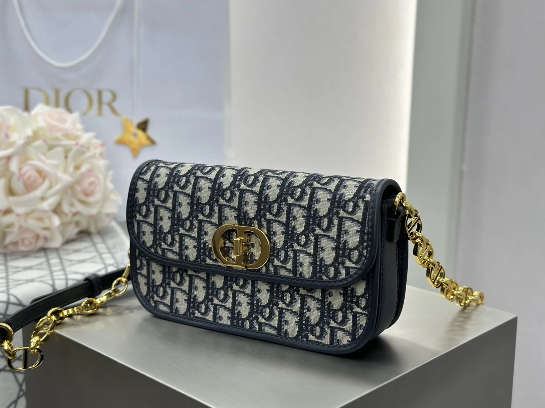 디올 30 몽테인 에비뉴 백 블루 오블리크 자카드