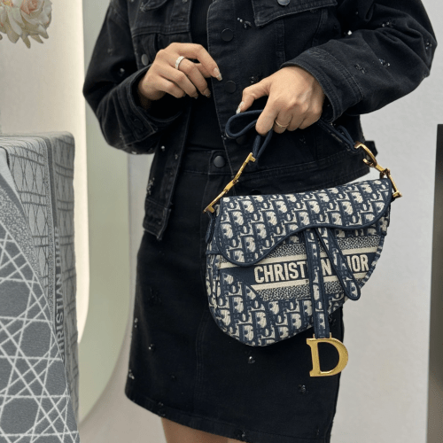 디올 미디엄 새들 스트랩 백 오블리크 자카드 패브릭