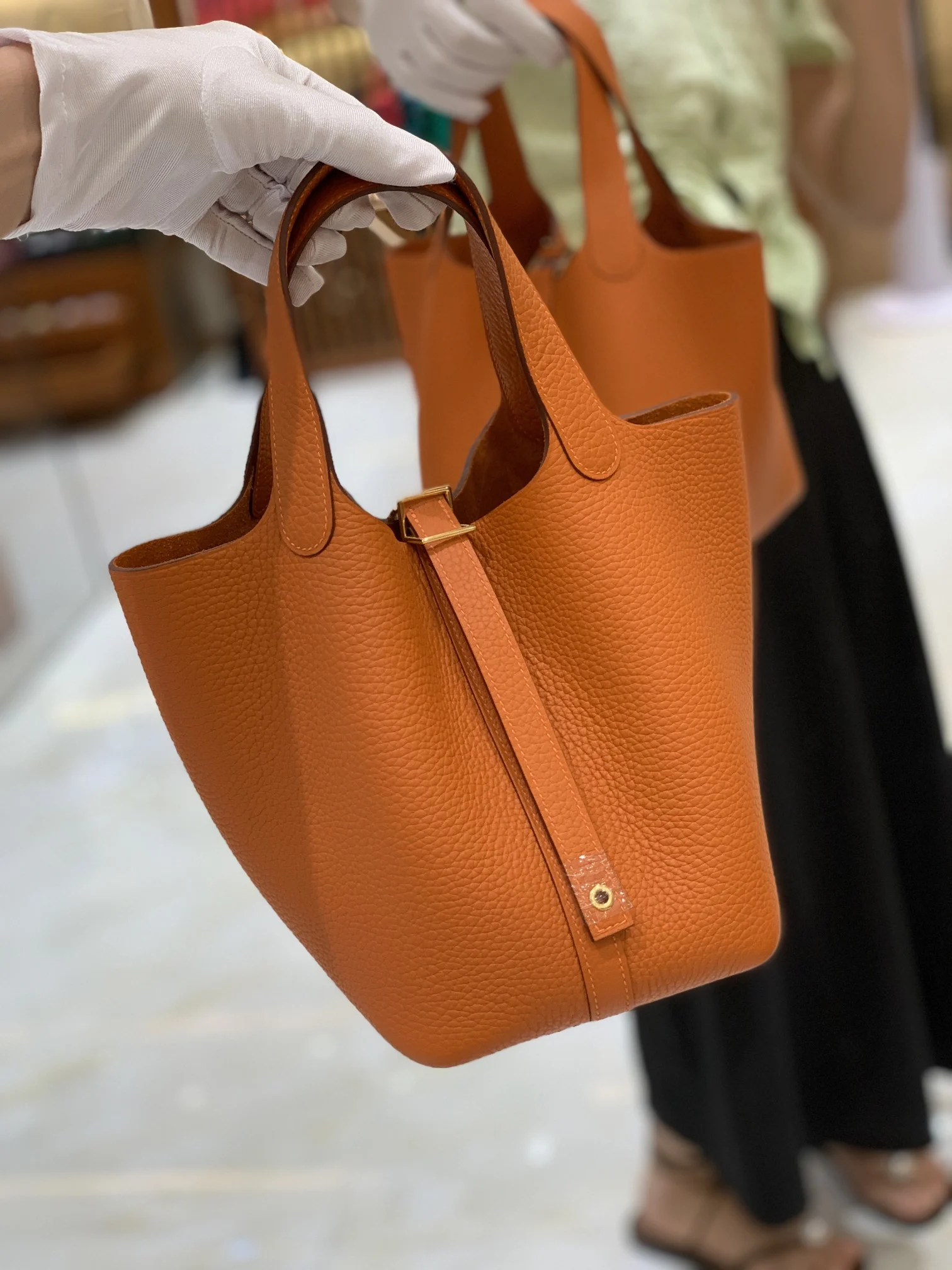 그린엘 에르메스 피코탄 18 오렌지 골드 버클