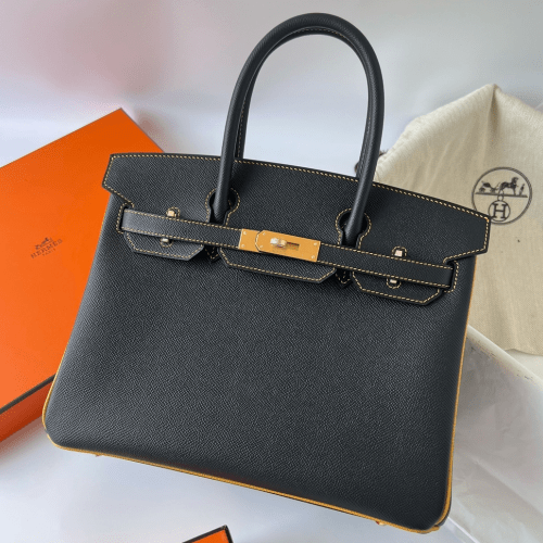 반수공 에르메스 버킨백 30 블랙 앰버 금장 스티치 토고가죽
