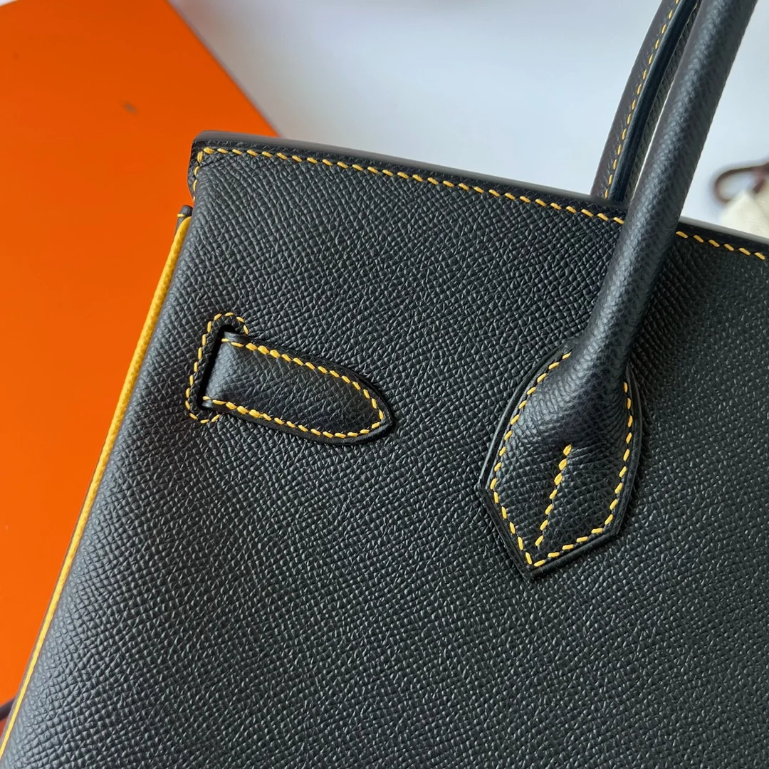 반수공 에르메스 버킨백 30 블랙 앰버 금장 스티치 토고가죽