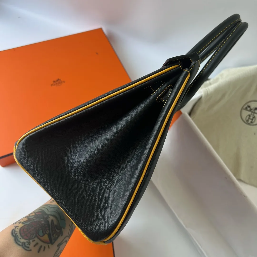 반수공 에르메스 버킨백 30 블랙 앰버 금장 스티치 토고가죽