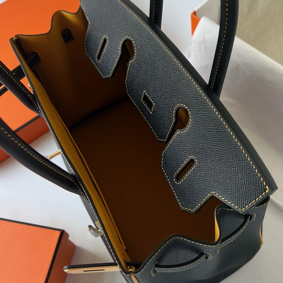 반수공 에르메스 버킨백 30 블랙 앰버 금장 스티치 토고가죽