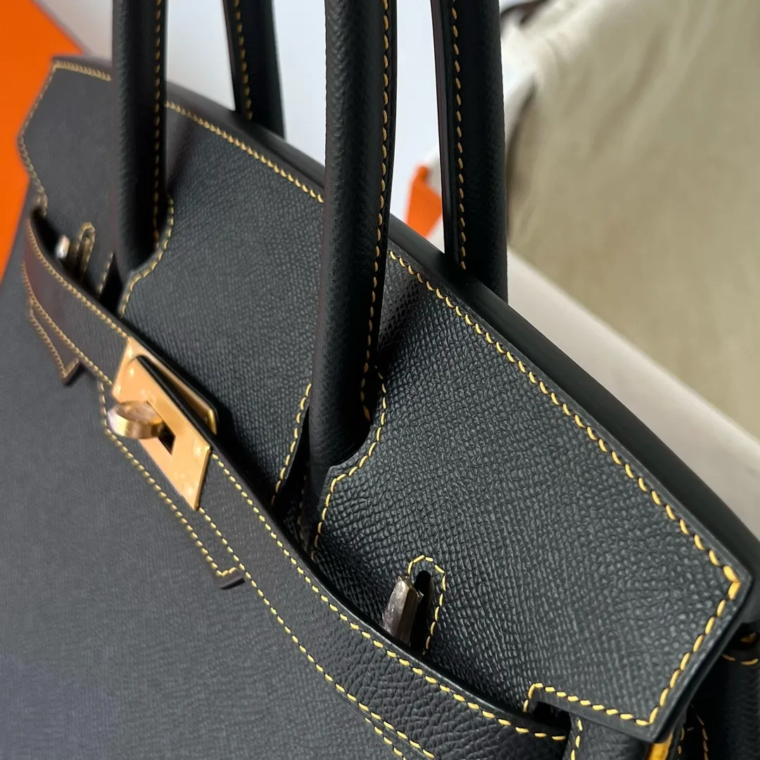 반수공 에르메스 버킨백 30 블랙 앰버 금장 스티치 토고가죽