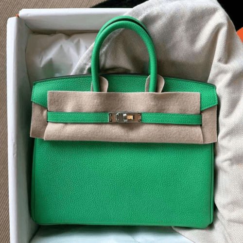 반수공 에르메스 버킨백 25 그린 은장 토고가죽