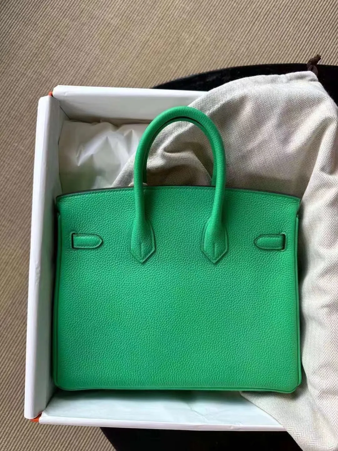 반수공 에르메스 버킨백 25 그린 은장 토고가죽
