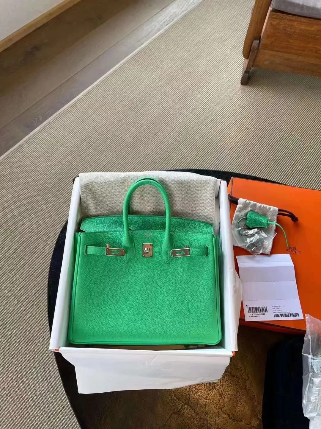 반수공 에르메스 버킨백 25 그린 은장 토고가죽