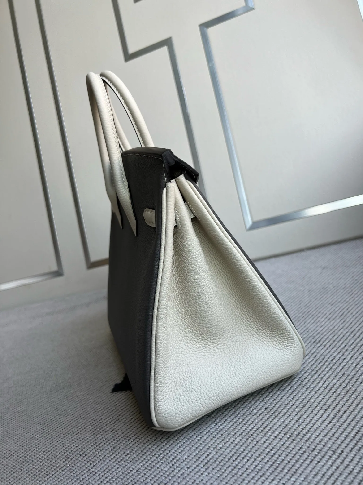 반수공 에르메스 버킨백 25 그레이 화이트 금장 엡송