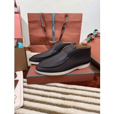 로로피아나 레더 오픈 워크 처카 부츠 브라운