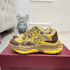 구찌 메시 남성 구찌 리플 스니커즈 브라운/옐로우